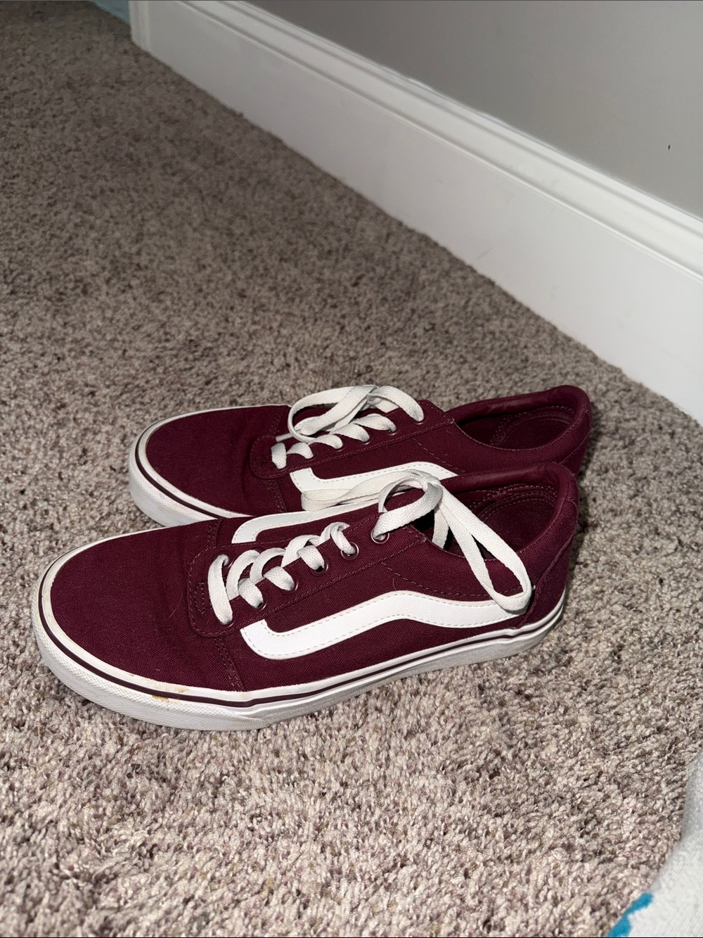 Vans Maroon Canvas Old Skool Sneakers with White Sidestripe